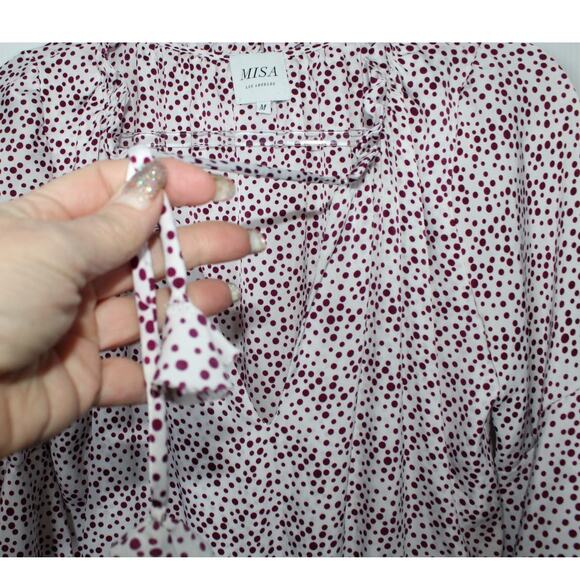 Misa Los Angeles Nehda Ruffle Mini Dress White Purple Dot Print Tie Waist Medium - Picture 5 of 11